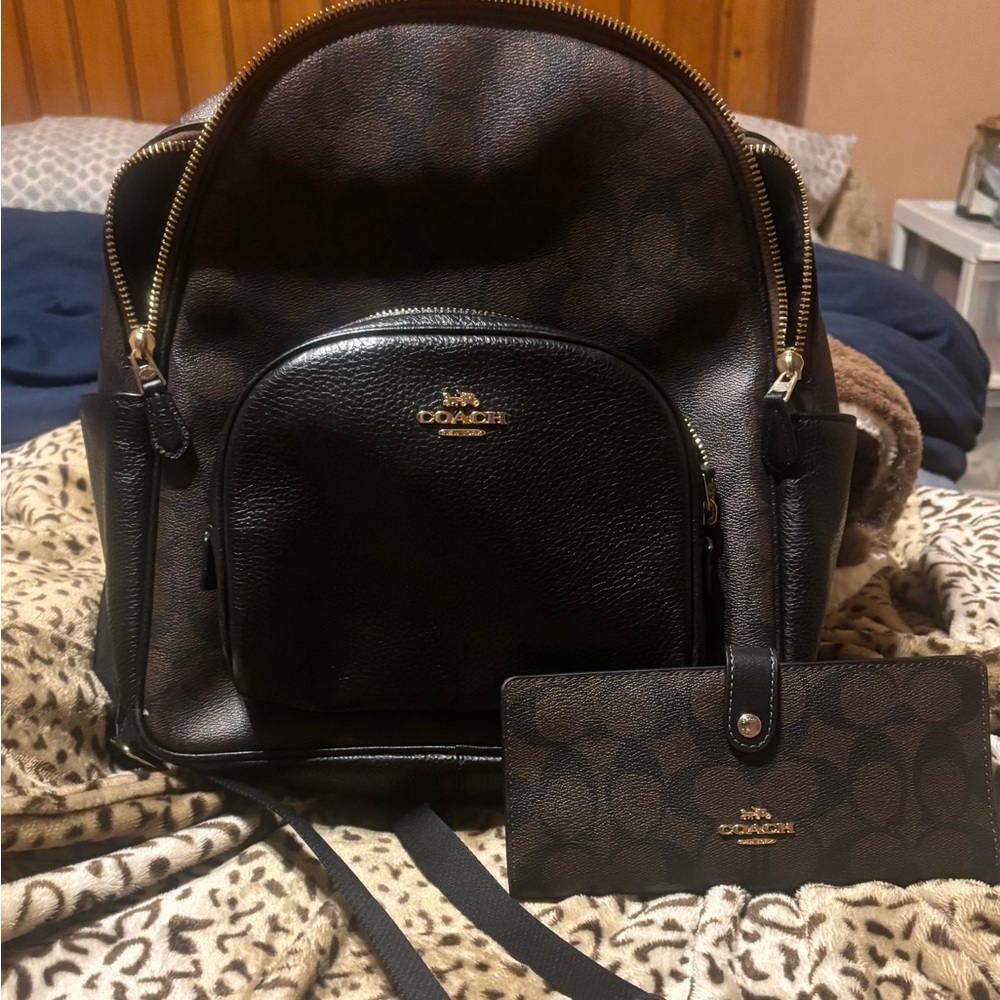 Coach Brown Signature Mini Backpack with Matching Wallet